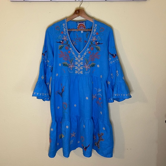 Johnny Was Blue Embroidered Dress - Picture 2 of 14